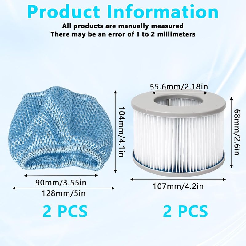 Mspa 2er-pack Wasserfilterkartuschen, Filterkartuschen Mit 2 Filterschutzkappen, Ersatzfilterkartusche, Zubehör Für Mspa