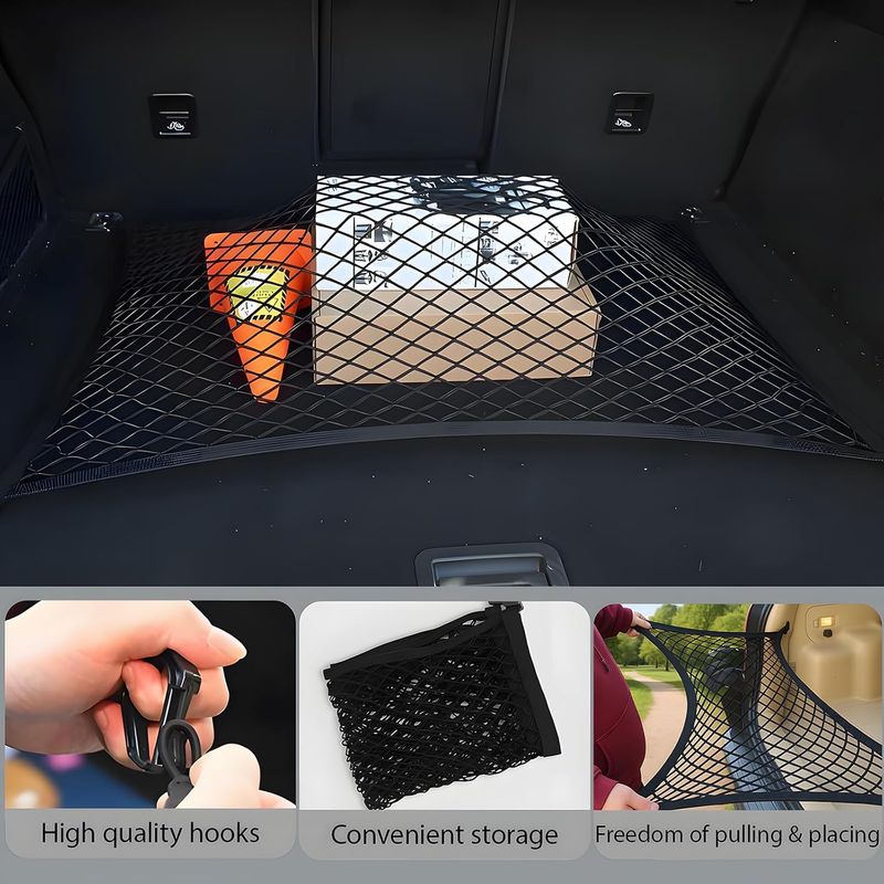 80 X 60 Cm Kofferraumnetz Mit 4 Stabilen Haken, Gepäcknetz Für Wohnmobile, Erweiterbar Auf Bis Zu 160 X 120 Cm, Fester Elastischer Gepäckorganizer Für Die Meisten Autos (schwarz)