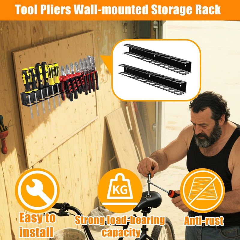2-teiliger Schraubendreherhalter Mit Dübeln Und Schrauben, 14-loch-wandwerkzeug-organizer Für Garage, Werkstatt, 40 Cm Wand-werkzeugablage Für Zangen, Schraubenschlüssel, Hammer (schwarz)