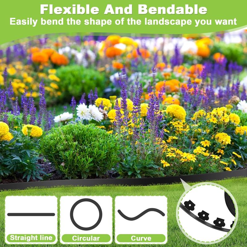 5 Cm Hohe X 10 M Lange Garteneinfassung Mit 30 Verankerungspfählen, Rasenpalisaden Aus Kunststoff, Flexible Rasenkante Für Den Außenbereich, Blumenbeeteinfassung Mit Nägeln Zum Mähen, Pflastersteine (