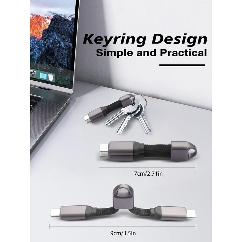 60-w-usb-c-tragbares, Kurzes, Geflochtenes Usb-c-kabel Zum Schnellladen Von Smartphones Und Laptops, Bidirektionales Laden Und Datensynchronisieren