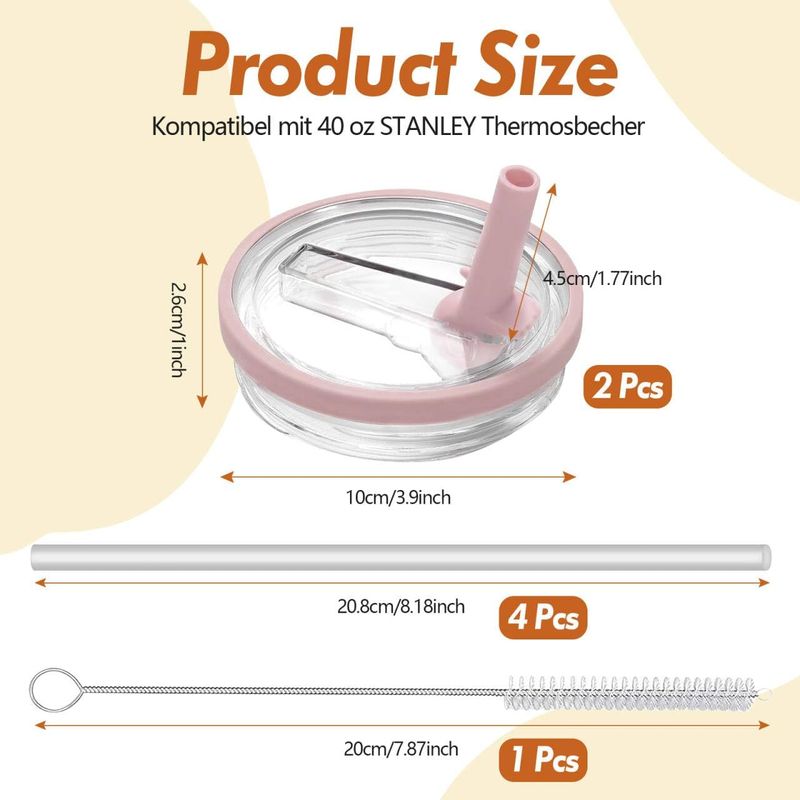 Stanley – 2er-pack Auslaufsichere Deckel – Für Stanley-becher – 100 Ml – Auslaufsicherer Ersatzdeckel Mit 4 Strohhalmen Und 1 Strohhalmbürste – Wiederverwendbares Zubehör