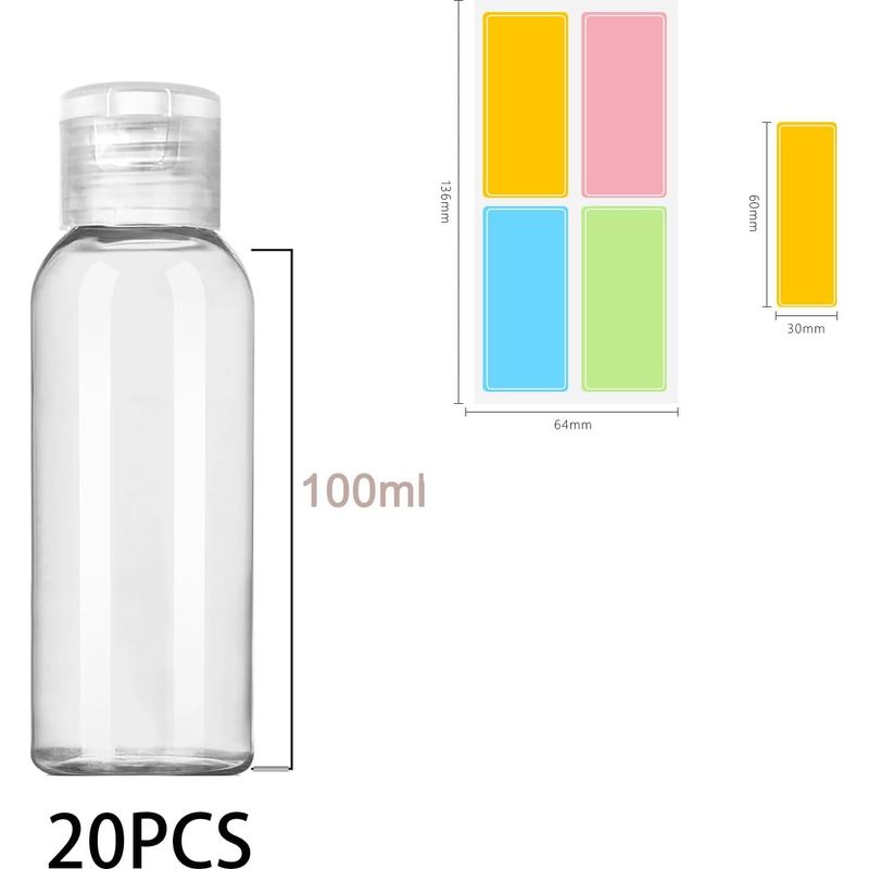 Packung Mit 20 Tragbaren, Transparenten Kunststoff-reiseflaschen Mit Klappverschluss Für Shampoo Und Kosmetika, 100 Ml