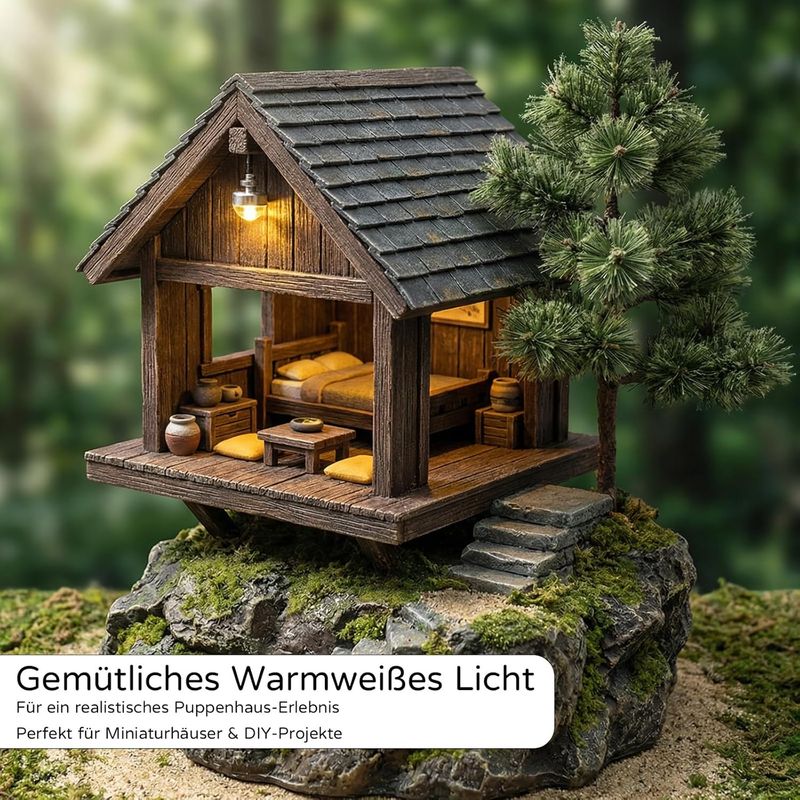 Set Mit 2 Mini-led-puppenhauslampen Mit Batteriehalter – Warmweiß – Miniaturlampe (batteriebetrieben) – Mikro-led Für Modellbau Und Bastelprojekte – Puppenhauszubehör