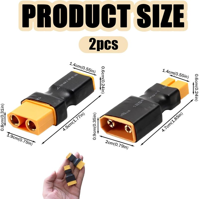 2-teiliger Xt90-auf-xt60-adapter, Xt90-stecker Auf Xt60-buchse, Xt60-stecker Auf Xt90-buchse, Für Lipo- Und Rc-akkus, Hochwertige Und Sichere Ausführung