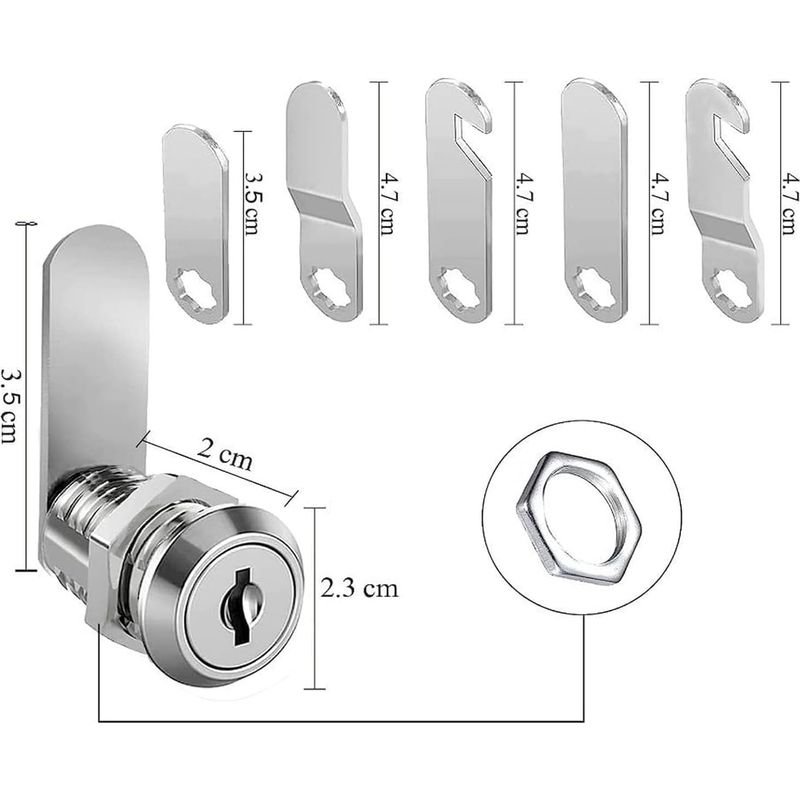 2 Stück 16-mm-schranknockenschloss Für Briefkasten/werkzeugkasten, Spind, Aktenschrank Mit 10 Verschiedenen Schließplatten Und 4 Schlüsseln