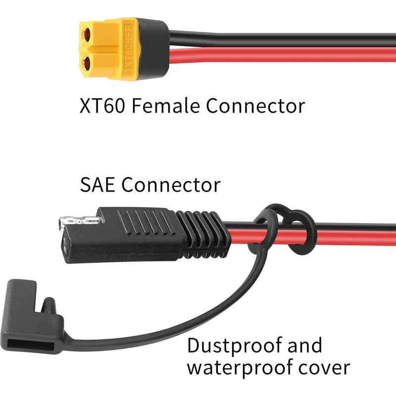 Sae-auf-xt60-adapter, 12 Awg Xt60-auf-sae-buchse, Polarisiertes Kabel Für Tragbare Solargeneratoren