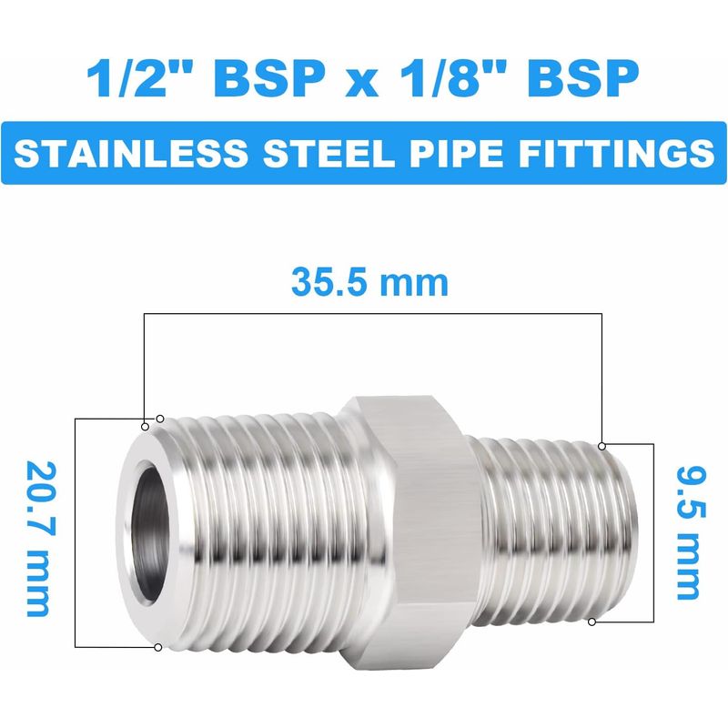Stück 1/2" X 1/8" Bsp-reduzierrohrverschraubung Mit Außengewinde, Sechskantnippel Aus Edelstahl 304