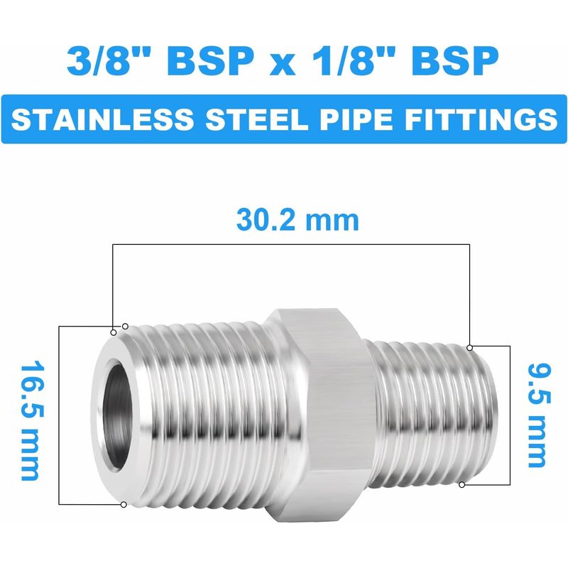 Zweiteiliges Reduzierstück Aus Edelstahl 304 Mit Außengewinde Und Sechskantanschluss, 3/8" X 1/8" Bsp-gewinde-reduzieradapter Für Sanitär-, Wasser- Und Gasleitungen