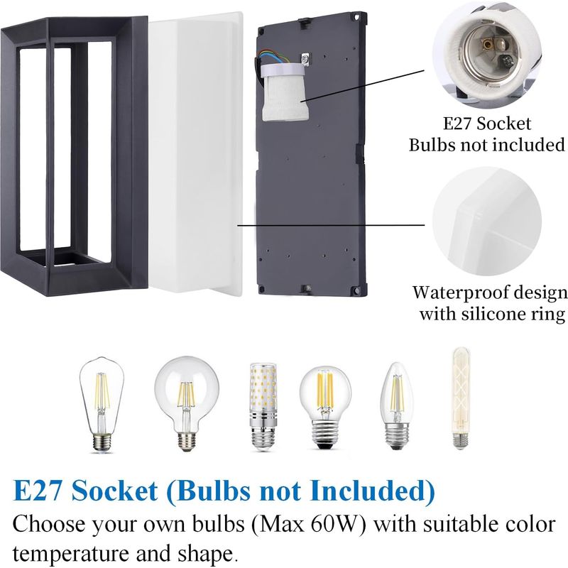 E27 Wandleuchte Für Innen Und Außen, Max. 60 W, Moderne, Wasserdichte Ip65-wandleuchte, Wandbeleuchtung Für Terrasse, Flur, Eingangsbereich, Pc + Aluminium, Leuchtmittel Nicht Enthalten, Anthrazit
