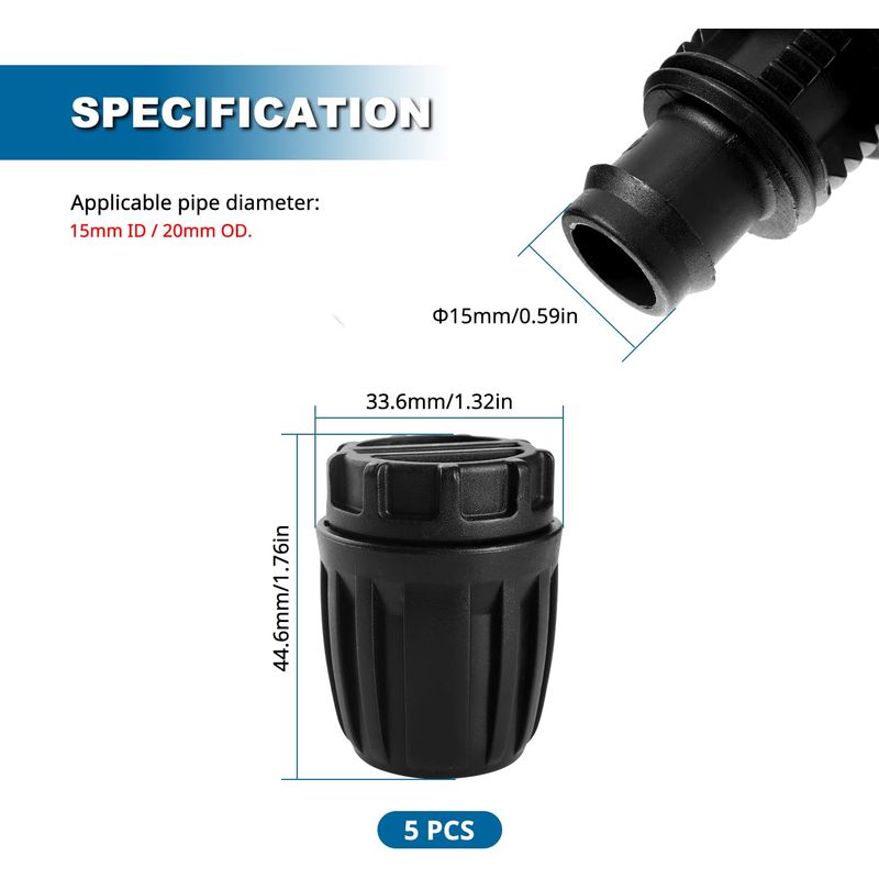 5-teiliges Set Tropfbewässerungs-fittings Für 20-mm-schläuche, Tropfbewässerungs-adapterstopfen, Gerade Bewässerungs-fittings, Bewässerungsschlauchverbinder