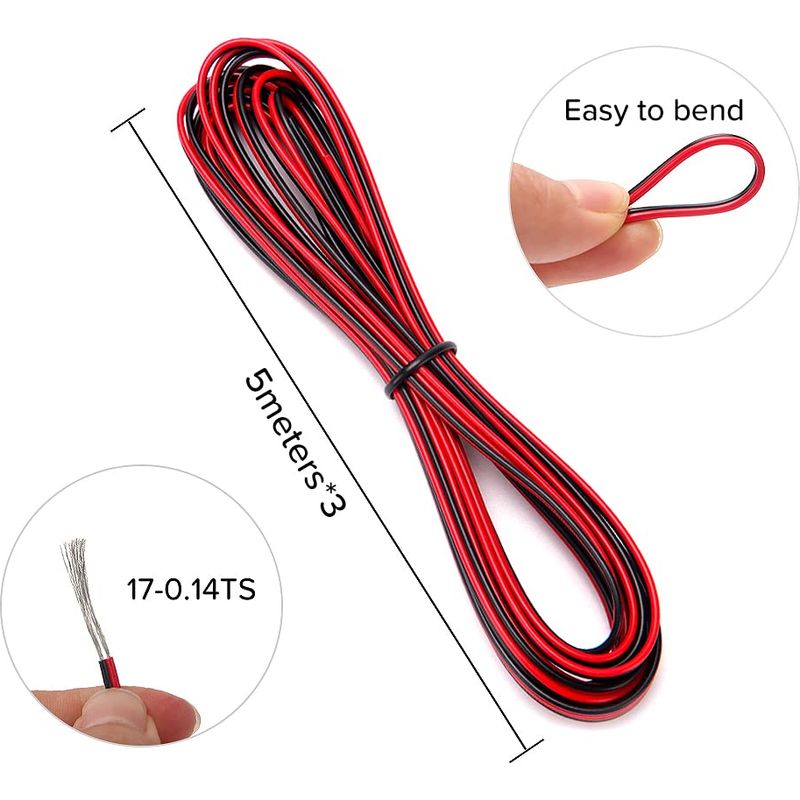 15 M (3 X 5 M) 22awg Elektrokabel, Mehradriges Verzinntes Kupferkabel, 2-adriges Parallelkabel, Elektrokabel