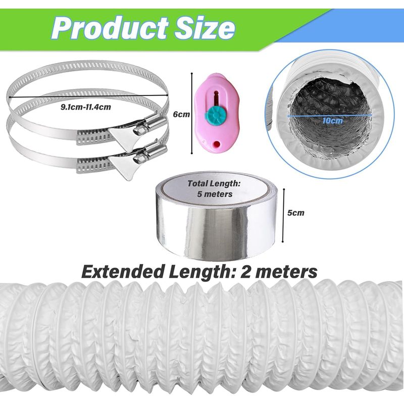 2 M Flexibler Abluftschlauch, 100 Mm Pvc-abluftrohr, Aluminium-lüftungsrohr, Lüftungskanal Für Klimaanlage Und Wäschetrockner