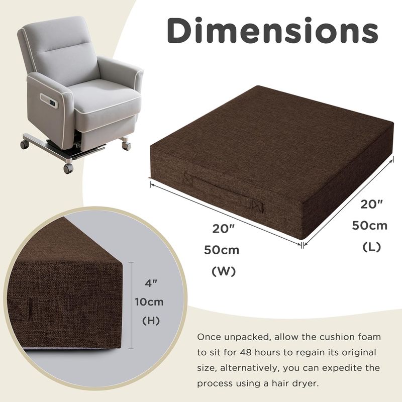 Liegesesselkissen Für Senioren – Dickes Kissen (50,8 X 50,8 X 10,2 Cm) Mit Rutschfester Unterseite Und Waschbarem Bezug Für Sofa, Sessel, Stuhl, Café