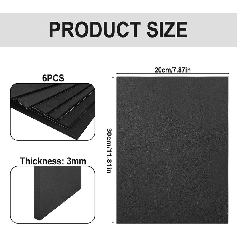 Set Mit 6 Schwarzen, Selbstklebenden Eva-schaumstoffplatten Mit Kleberückseite (30 X 20 Cm), Formstabile Schaumstoffplatten, Rutschfeste Schaumstoffmatten, Zuschneidbare Schaumstoffplatten Für Möbel