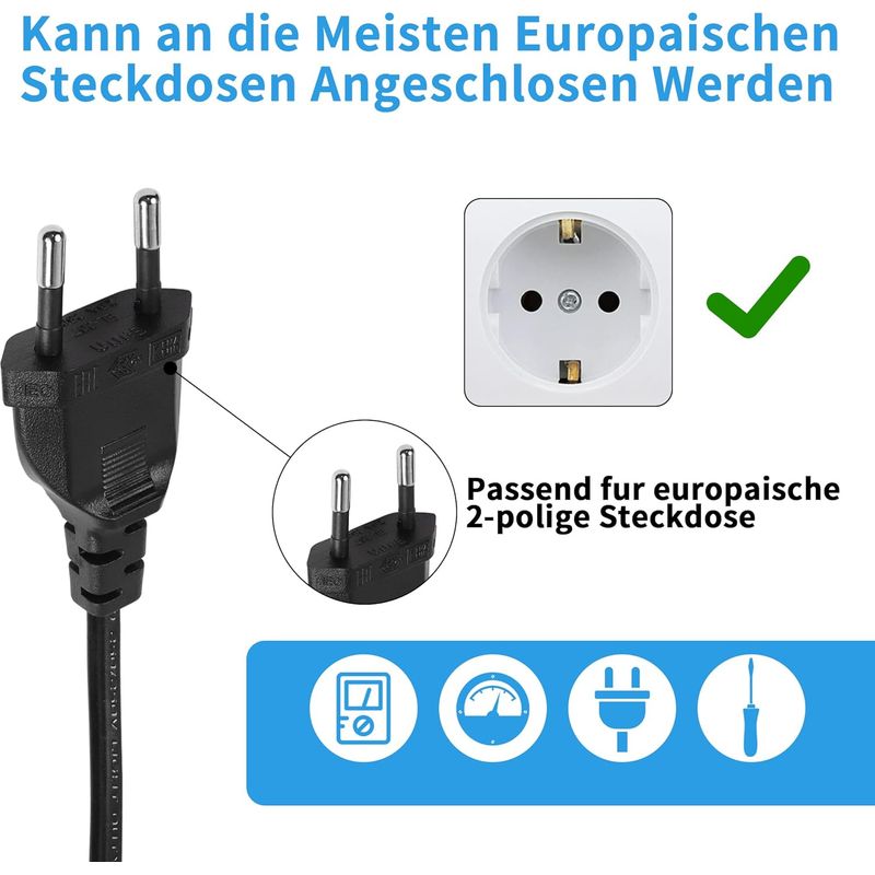 Euro-stecker Auf Dual-c7-stromverlängerungskabel, Typ-c-euro-stecker Auf C7-y-buchse-euro-stromkabel Für Kleingeräte, Euro 8 Fernseher, Blu-ray-player, Haushaltsgeräte, Netzteile, 40 Cm