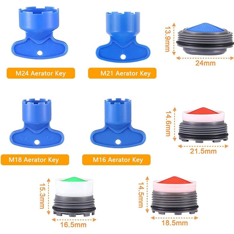 Set Mit 16 Wasserhahn-luftsprudlern (außengewinde) M24, M22, M18, M16 Mit 4 Schraubenschlüsseln, Wassersparender Filter-luftsprudler Für Küchen- Und Badezimmerarmaturen