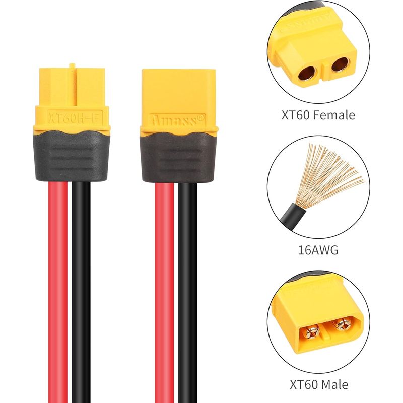 1,2 M Xt60-verlängerungskabel 16 Awg Xt60 Stecker Auf Buchse Für Rc-lipo-akkus, Drohnen Und Fpv