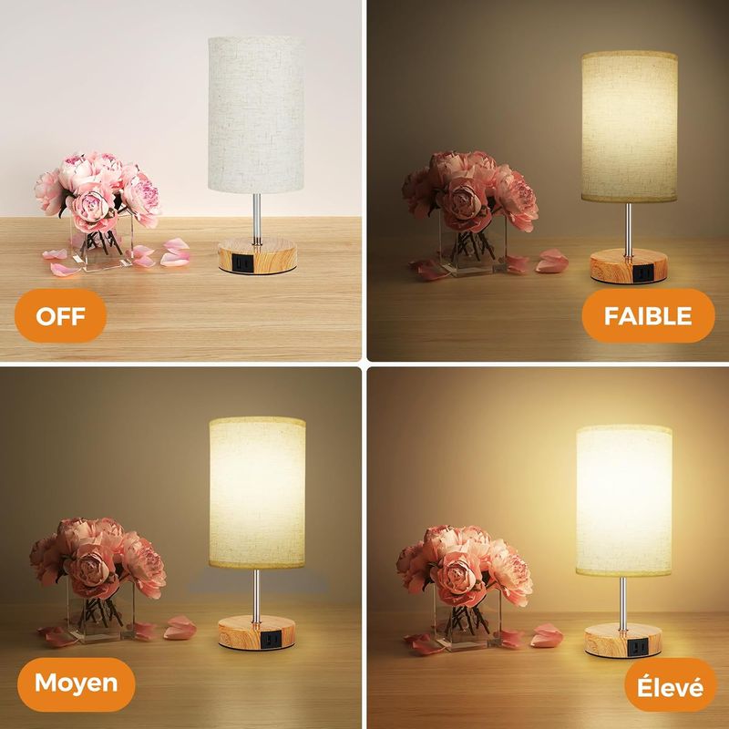 Touch-nachttischlampe Mit Usb-a- Und Usb-c-ladeanschlüssen, 3-fach Dimmbar, Lampenschirm Aus Leinenstoff, Holzsockel, Kleine Tischlampe Für Schlaf-/wohnzimmer (leuchtmittel Enthalten)