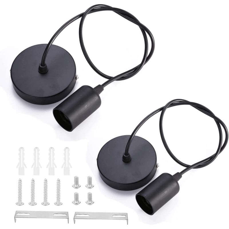 Set Mit 2 Seil-pendelleuchten, E27-fassung Mit Schraubring, Schwarze Hängelampe, Verstellbares 100-cm-kabel, Kompatibel Mit Lampenschirmen Für Bar, Zuhause Und Hotel