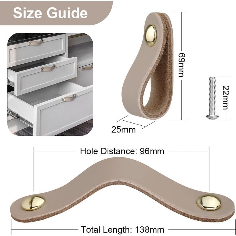 Set Mit 8 Küchenschrankgriffen, Ledergriffen Für Schränke, Türknöpfen Für Küchenschränke, Schubladenknöpfen Aus Leder, Vintage-möbelgriffen Für Schränke, Kommoden, Küche Und Badezimmer