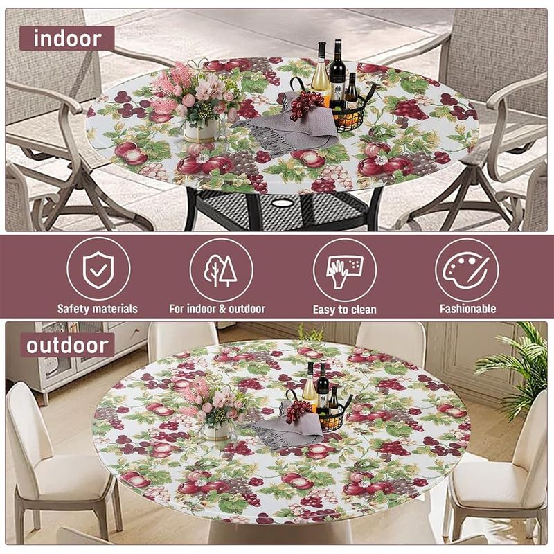 Waschbare, Runde Tischdecke, 110 Cm, Elastisch, Für Den Garten, Mit Gummizug, 3d-druck, Ideal Für 90 Bis 110 Cm (trauben)