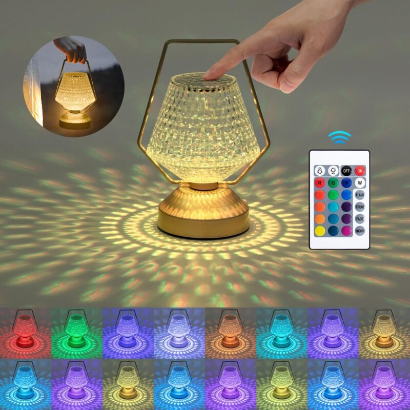 Kristall-led-tischleuchte, 16 Farben, 4 Modi, Rosafarbene Diamant-nachttischlampe Mit Fernbedienung Und Touch-steuerung, Usb-ladefunktion, Dimmbares Nachtlicht Für Schlafzimmer Und Wohnzimmer, Gold