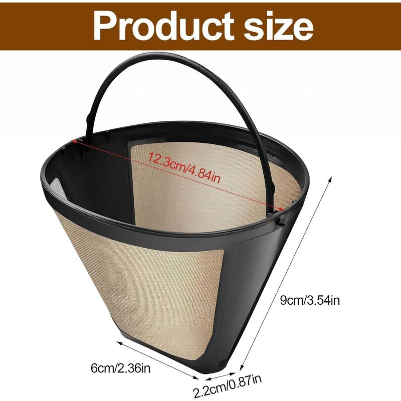 Wiederverwendbarer Kaffeefilter, 2er-set Edelstahl-kaffeefilter Ø120mm, Größe 4, Geeignet Für 8-12 Tassen, Für Zuhause Und Restaurant (gold)