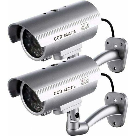 Set Mit 2 Attrappenkameras, Für Den Innen- Und Außenbereich Geeignet, Kugelförmige Form Mit Blinkender Led, Rtgpt (silber)