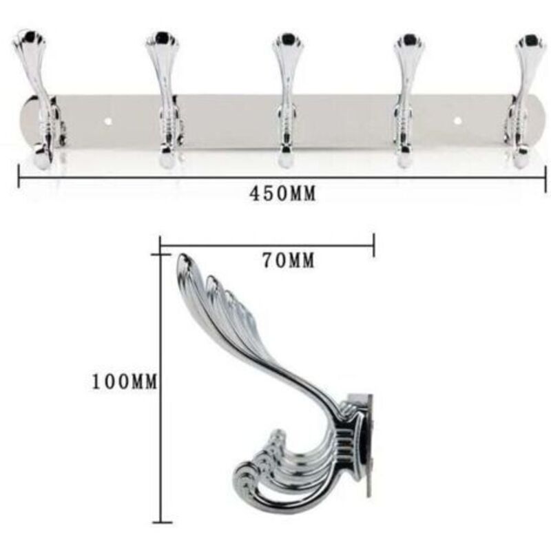 Badezimmer-wandhaken Mit 5 Haken – Edelstahl – Silber – 45 X 7 X 10 Cm