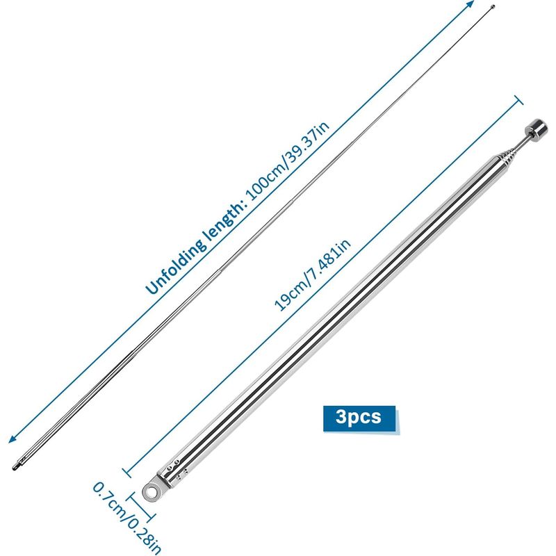 3-teiliges Set Aus 100 Cm Langen, 7-teiligen Teleskopantennen, Tragbare Fm-teleskopantenne Für Tv-, Dab-, Am/fm-stereoempfang