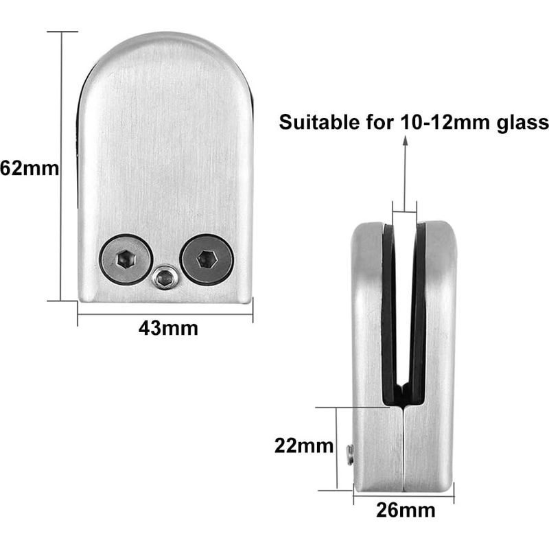 4 Stück 10–12 Mm (größe L) Glasklemmen, Glasklemmen Aus Edelstahl 304, Verstellbare Glasklemmhalterung Mit Flacher Rückseite, Für Handläufe, Balustraden Und Treppenhäuser (silber)