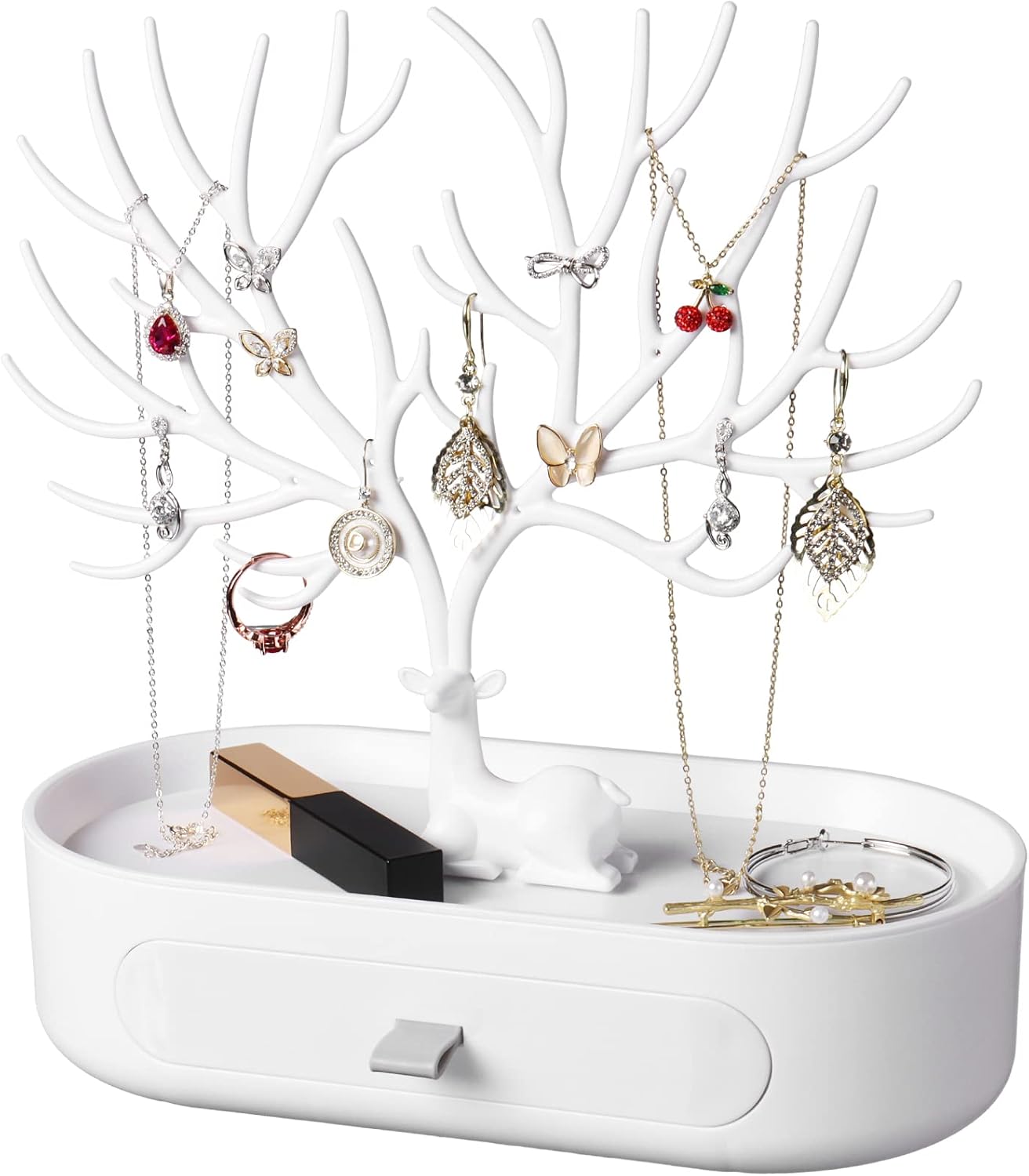 Schmuckständer Mit Schublade, Schmuckständer Aus Kunststoff, Hirschförmiger Schmuckständer Für Ohrringe, Halsketten, Armbänder, Uhren Und Ringe (weiß)