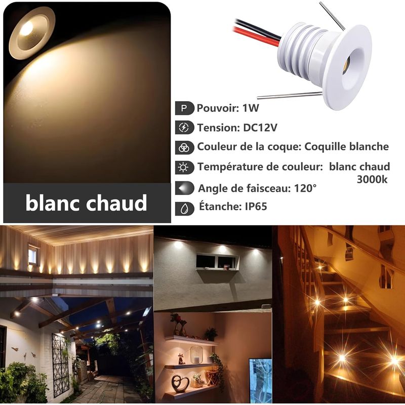 12v 1w Led-einbaustrahler, Mini-led-strahler Ip65, Ø16mm Loch, Deckenstrahler Für Küche, Treppenhaus, Schrank, Flur, Heimwerkerbeleuchtung, Schaufenster, Schrank, 9er-pack (weiß, Warmweiß 3000k)