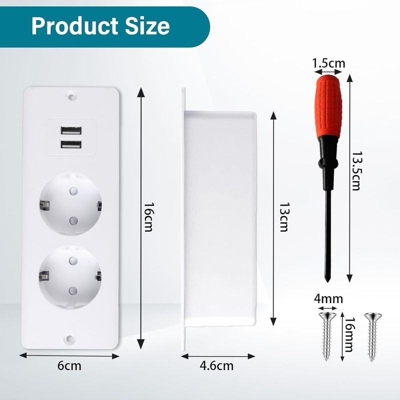 Einbau-steckdosenleiste Mit 2 Usb-anschlüssen, Doppel-einbau-steckdosenleiste Für Küchen Mit 1,5 M Kabel Für Küche, Büro Und Besprechungsräume – Weiß