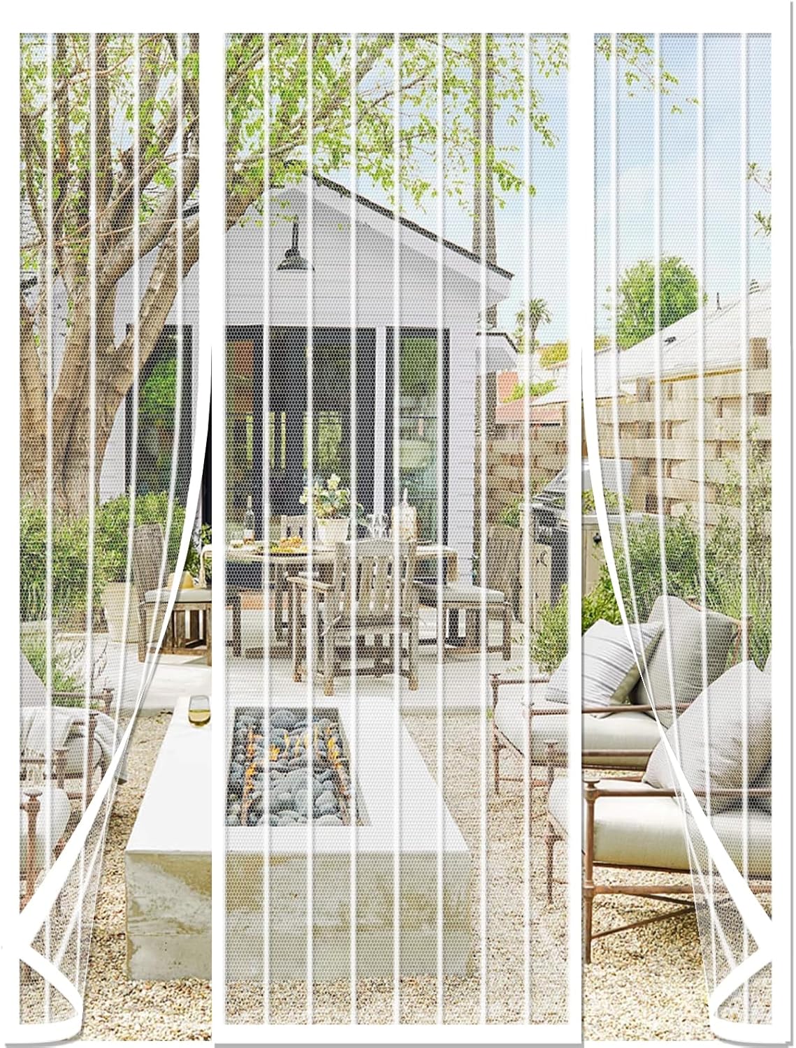 Moustiquaire Porte Magnétique, Moustiquaire Avec Ouverture Excentrée, Blanc Rideau Moustiquaire Porte Fenetre, Anti-mouche Insectes Rideau Porte, Fermeture Automatique, Rideau Pour Entree Balcon 300(7