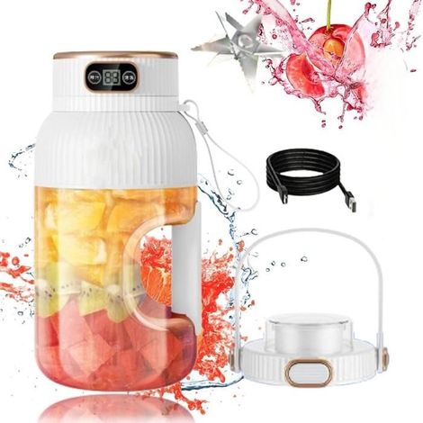 (weiß) Tragbare, Multifunktionale Zitruspresse Mit Digitalanzeige, Zur Zubereitung Von Milchshakes Und Smoothies, Zwei Deckel (weiß)
