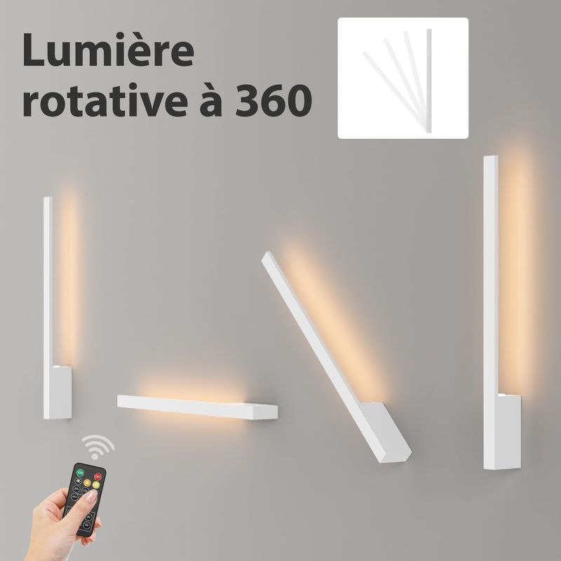 2 Kabellose Wandleuchten Mit Fernbedienung, Dimmbarer Akku (6000 Mah), Wiederaufladbar, Für Wohnzimmer, 3000–6000 K, 60 Cm, 5 W, Weiß