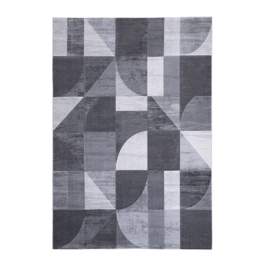 Moderner, Grau-schwarzer Kurzfloriger Teppich Fürs Wohnzimmer In Geometrischem Design Double Gri007