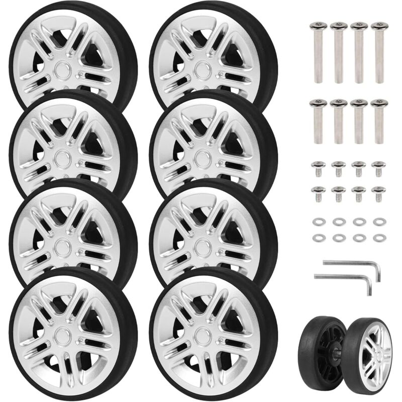 8 Universal-kofferrollen 50 X 11 Mm, Ersatz-gummirollen Mit Achsen, Silberfarben, Für Kofferreparaturen