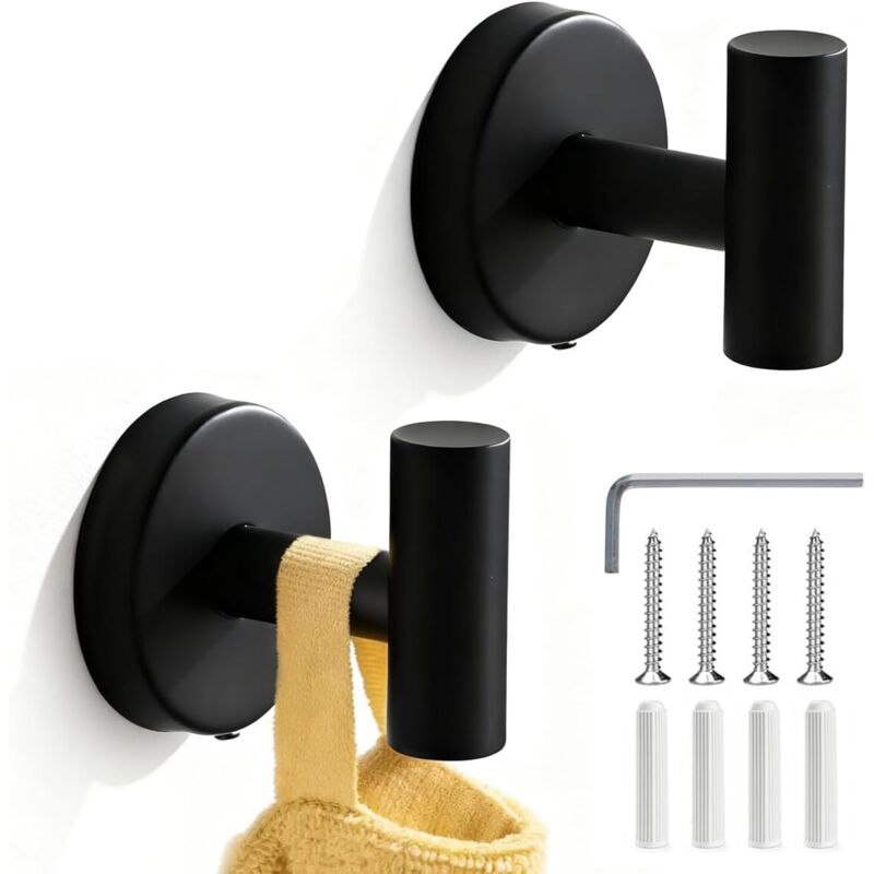 2-teiliges Set Schwarzer Schraubhaken Für Wand, Badezimmergarderobe, Handtuchhaken, Küchenhaken Und Weitere Haken Für Zuhause