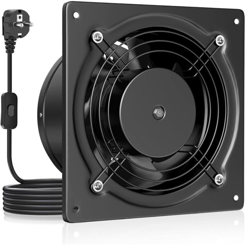 Hg Power 150-mm-luftabsauger – 525 M³/h, Leiser Badezimmerlüfter Mit Rückschlagklappe, Schalter, Stecker, 38 W, Industrielüftung Für Fenster-, Wand- Und Deckenmontage, Schwarz