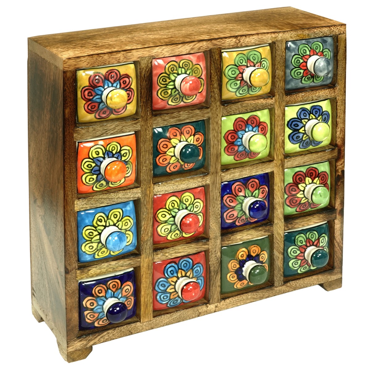 Gewürzregal Mit 16 Schubladen, Aus Holz Und Keramik, Farbenfrohes Design