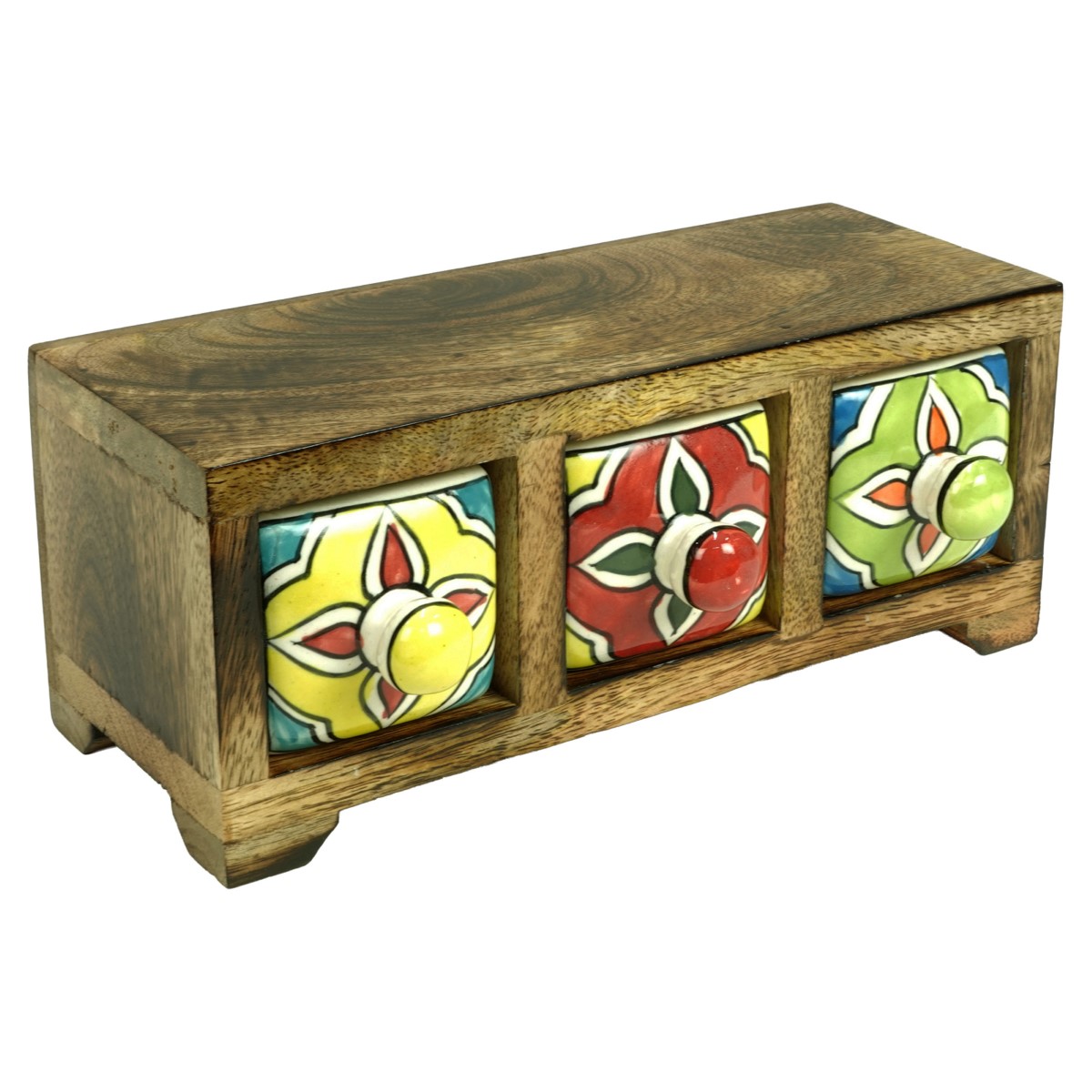Farbenfrohes Gewürzregal Aus Holz Und Keramik Mit 3 Schubladen