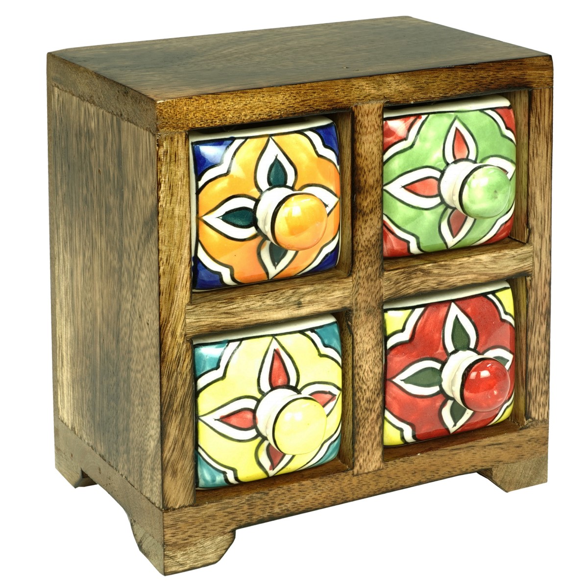 Farbenfrohes Und Praktisches Gewürzregal Mit 4 Schubladen, Aus Holz Und Keramik
