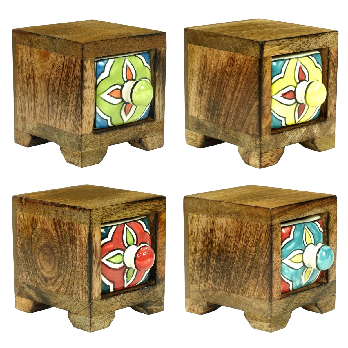 Farbenfrohes Gewürzregal Aus Holz Und Keramik Mit 1 Schublade Für Die Küche