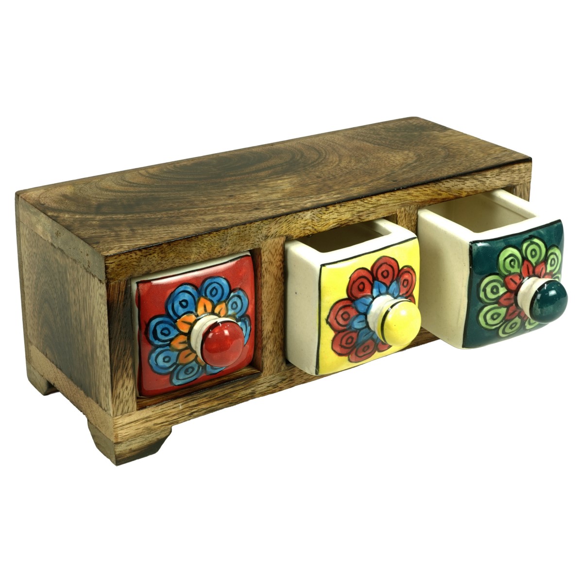 Gewürzregal Mit 3 Schubladen, Aus Holz Und Keramik – Farbenfroh Und Funktional