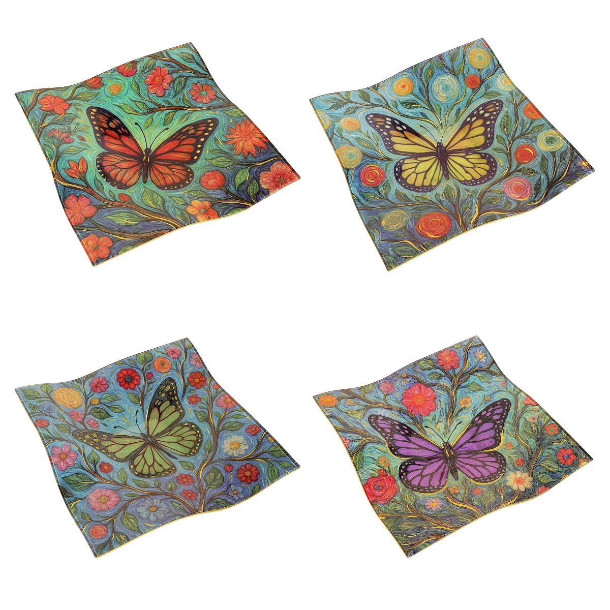 Schmetterlings-glasplatte – Buntes Blumendesign Zur Dekoration
