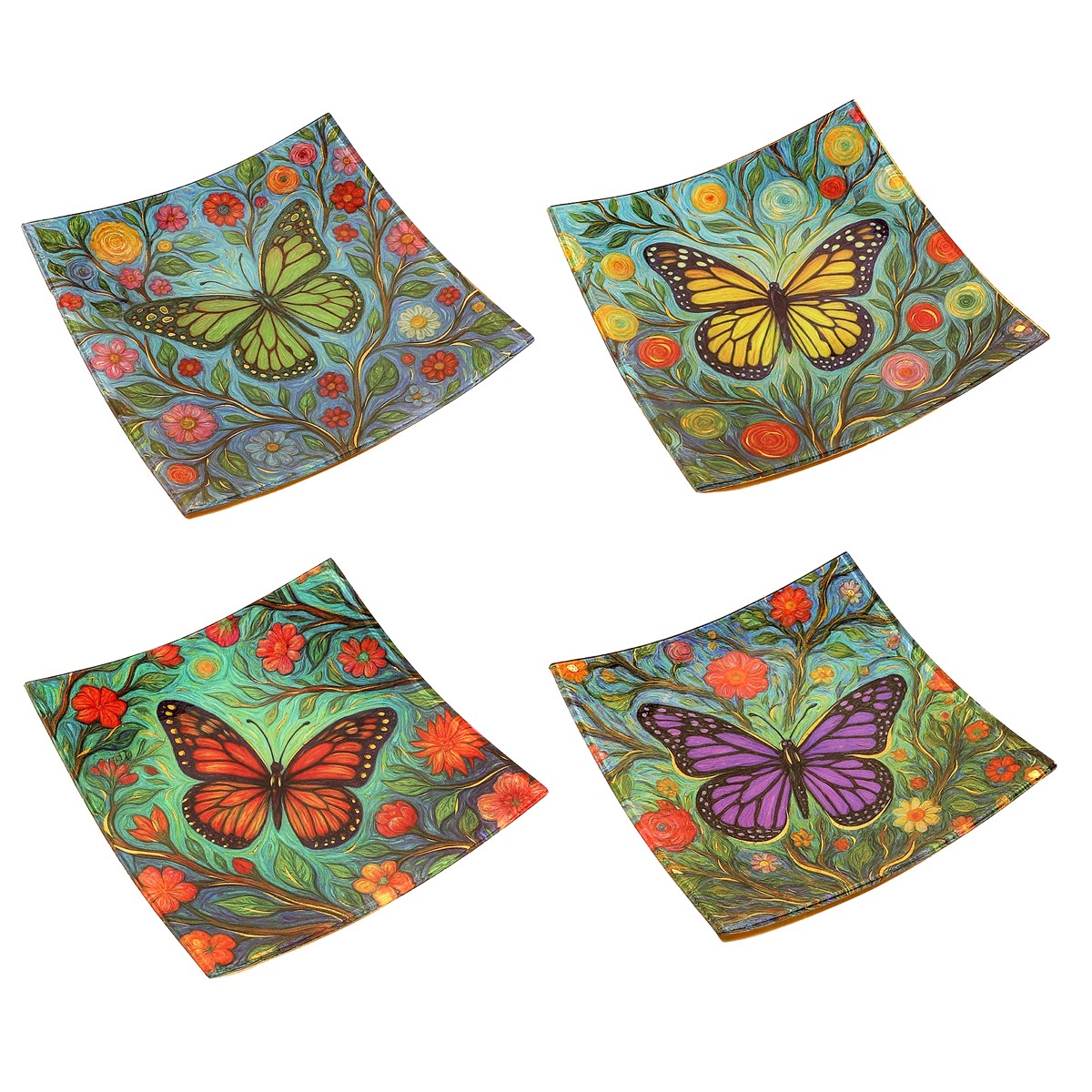 Schmetterlings-glasplatte – Farbenfroh Und Floral, Ideal Zur Dekoration