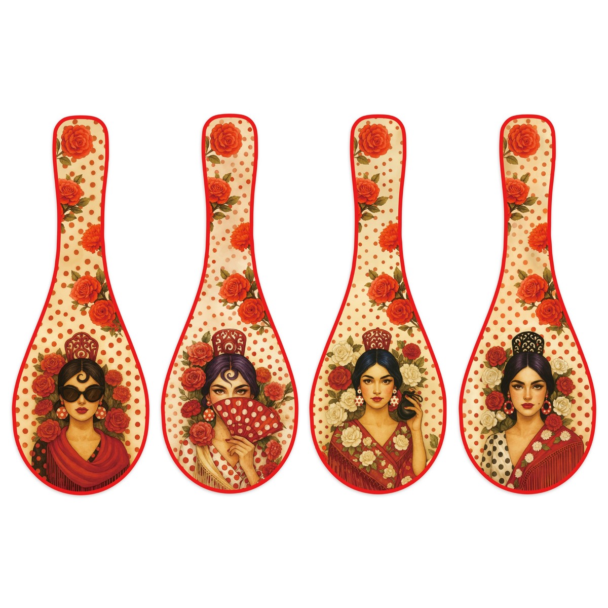 Flamenco-keramiklöffel Mit Farbenfrohem Design Und Geschenkbox